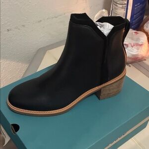 Toms Black Ankle Booties with Brown Heel